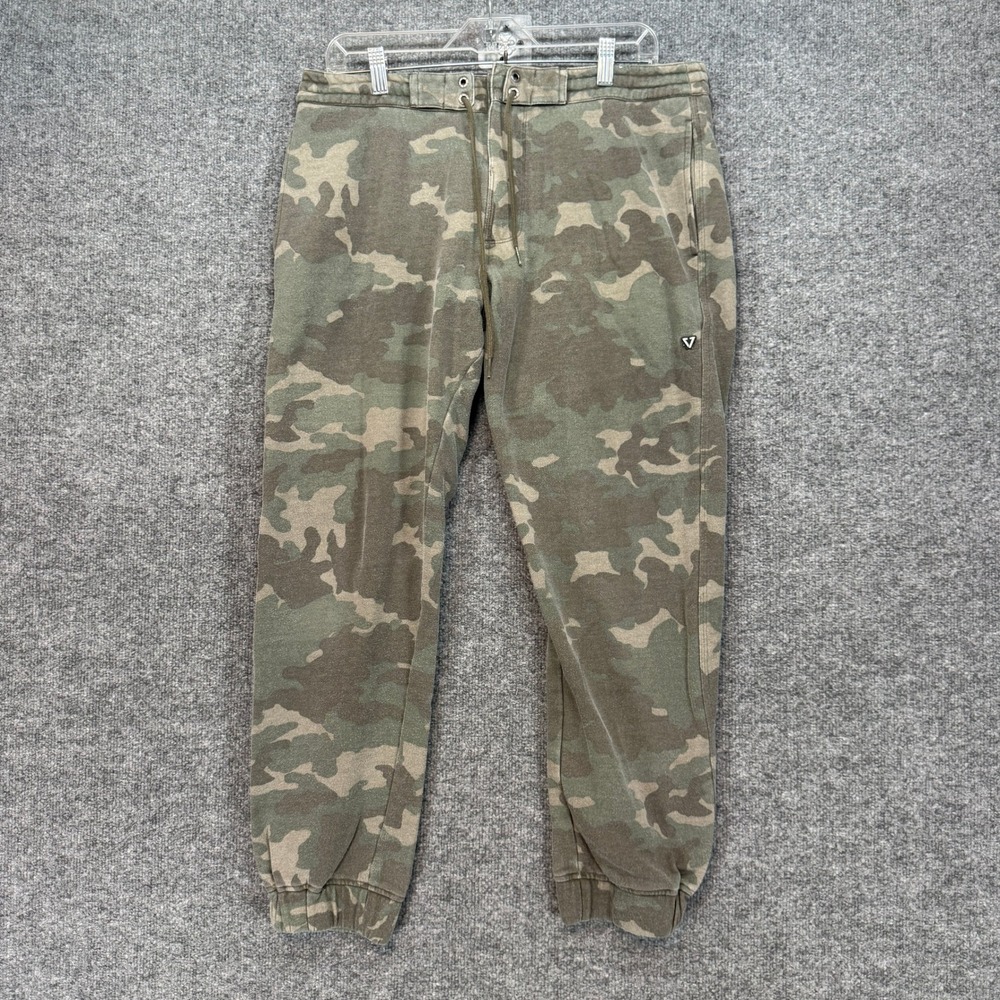 Vissla Joggers Mens Large Green Camo‎ Fleece Drawstring Athletic Sweatpants